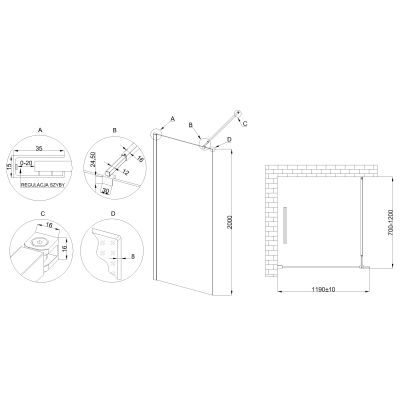 Invena ścianka prysznicowa walk-in 120 cm czarny półmat/szkło przezroczyste AK-32-128