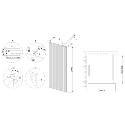 Invena ścianka prysznicowa walk-in 120 cm chrom półmat/szkło ryflowane AK-32-129