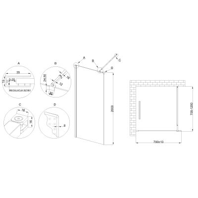 Invena ścianka prysznicowa walk-in 80 cm czarny półmat/szkło przezroczyste AK-32-181