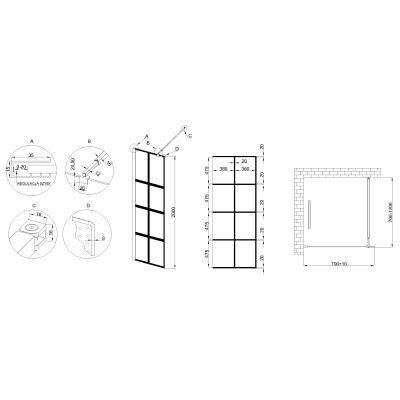 Invena ścianka prysznicowa walk-in 80 cm czarny półmat/szkło przezroczyste AK-32-187