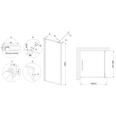 Invena ścianka prysznicowa walk-in 80 cm czarny półmat/szkło przezroczyste AK-32-188