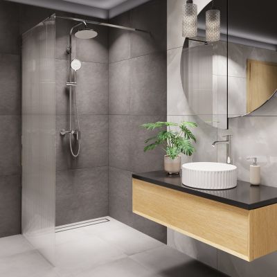 Invena ścianka prysznicowa walk-in 80 cm chrom półmat/szkło ryflowane AK-32-189