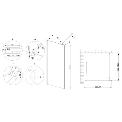 Invena ścianka prysznicowa walk-in 90 cm czarny półmat/szkło przezroczyste AK-32-192