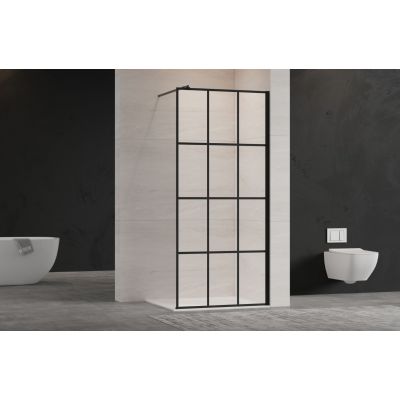 Invena ścianka prysznicowa walk-in 90 cm czarny półmat/szkło ze wzorem AK-32-197