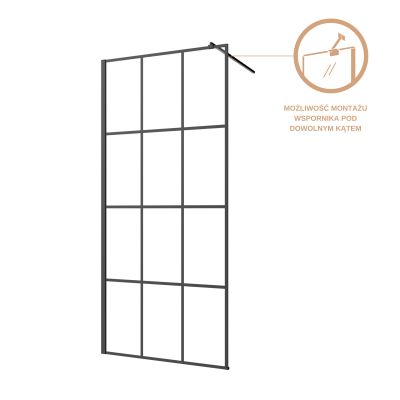 Invena ścianka prysznicowa walk-in 90 cm czarny półmat/szkło ze wzorem AK-32-197