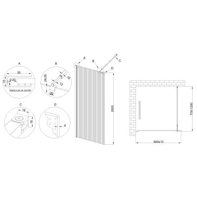 Invena ścianka prysznicowa walk-in 90 cm chrom półmat/szkło ryflowane AK-32-199