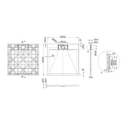 Invena Alvero brodzik kwadratowy 90x90 cm biały AK-7B-909