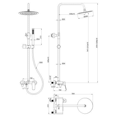 Invena Alonia zestaw prysznicowy ścienny z deszczownicą czarny AU-70-D04