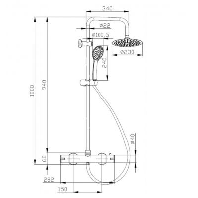 Invena Musta zestaw prysznicowy ścienny termostatyczny z deszczownicą chrom AU-84-001