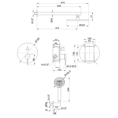 Invena Kalitea zestaw prysznicowy podtynkowy z deszczownicą chrom BS-72-001