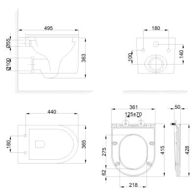 Invena Glamour miska WC z deską wolnoopadającą wisząca bez kołnierza biały półmat CE-92-001
