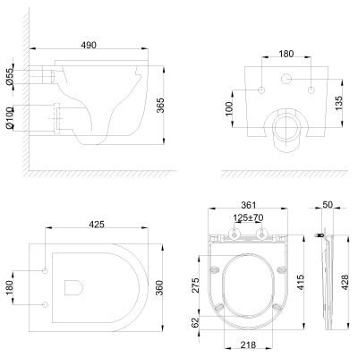 Invena Korfu miska WC z deską wolnoopadającą wisząca bez kołnierza spłukiwanie wirowe biały połysk CE-95-001