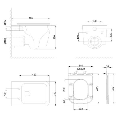 Invena Malaga miska WC z deską wolnoopadającą wisząca bez kołnierza spłukiwanie wirowe biały połysk CE-96-001