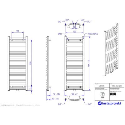 Instal Projekt Ambra R grzejnik łazienkowy drabinkowy 139x50 cm biały AMBR-50/140D50