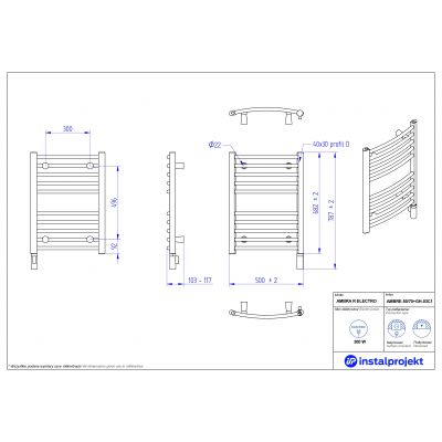 Instal Projekt Ambra Electro grzejnik elektryczny 68,2x50 cm biały połysk AMBRE-50/70+GH-03C1