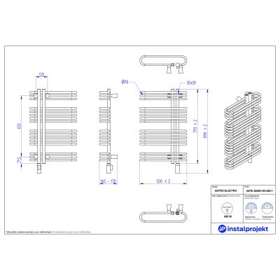 Instal Projekt Astro Electro grzejnik elektryczny 79,3x50 cm biały mat ASTE-50/80C34+GH-06C1