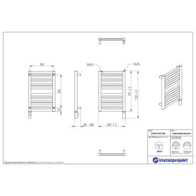 Instal Projekt Code Electro grzejnik elektryczny 61,5x40 cm biały połysk CODE-40/60+GH-03C1