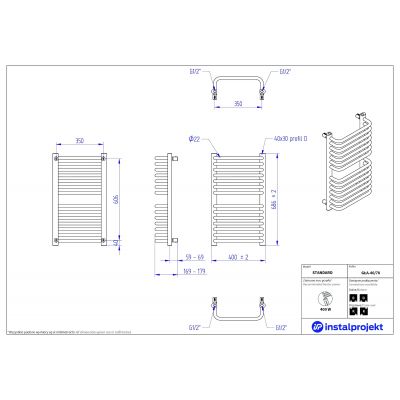 Instal Projekt Standard grzejnik łazienkowy drabinkowy 686x40 cm biały GŁA-40/70