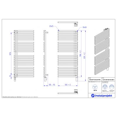 Instal Projekt Giulietta Electro grzejnik elektryczny 118,6x50 cm biały mat GLTE-50/120C34+GH-06C1
