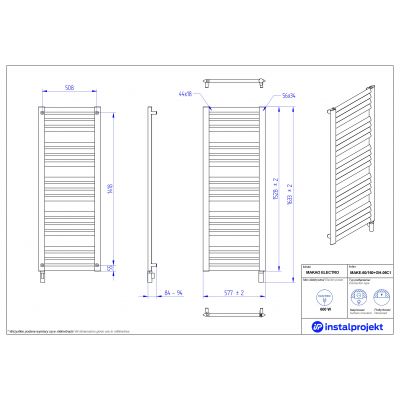 Instal Projekt Makao Electro grzejnik elektryczny 152,8x57,7 cm biały mat MAKE-60/160C34+GH-09C1