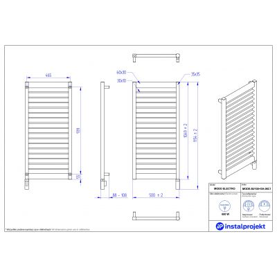 Instal Projekt Modo Electro grzejnik elektryczny 104,9x50 cm biały mat MODE-50/100C34+GH-06C1