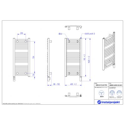 Instal Projekt Omer Electro grzejnik elektryczny 91,5x40 cm biały połysk OMERE-40/90+GH-03C1
