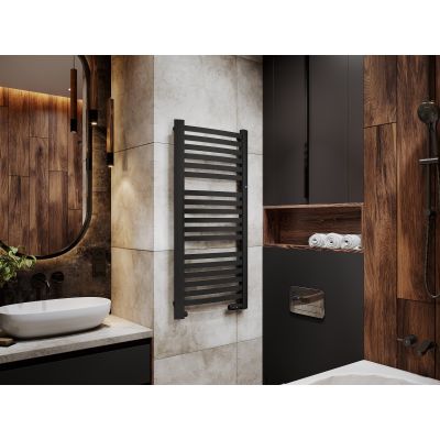 Zestaw Instal Projekt Retto grzejnik łazienkowy 143,6x54 cm z zestawem termostatycznym Z17 prawym czarny mat (RET50140C31, 606400001C31)