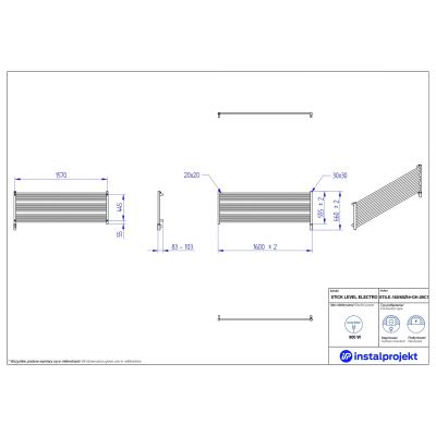 Instal Projekt Stick Level Electro grzejnik elektryczny 55,5x160 cm biały połysk STILE-160/60ZN+GH-09C1