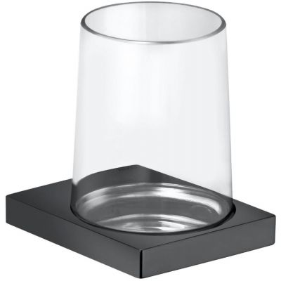 Keuco Edition 11 kubek do mycia zębów z uchwytem szkło/chrom/czarny szczotkowany 11150139000