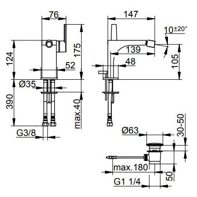 Keuco Edition 11 bateria bidetowa stojąca chrom-czarny szczotkowany 51109130000