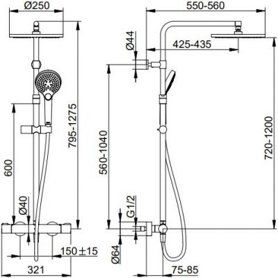 Keuco Plan blue zestaw prysznicowy ścienny termostatyczny z deszczownicą chrom 53926012321