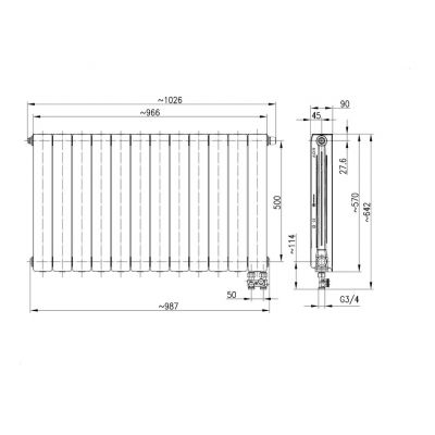 KFA Armatura ADR grzejnik pokojowy 57x96,6 cm podłączenie dolne biały 763-122-44