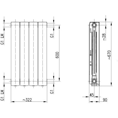 KFA Armatura ADR grzejnik pokojowy 67,2x32,2 cm podłączenie boczne biały 764-040-44