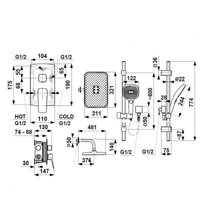 KFA Armatura Malaga zestaw prysznicowy podtynkowy z deszczownicą złoty szczotkowany 4529-301-31