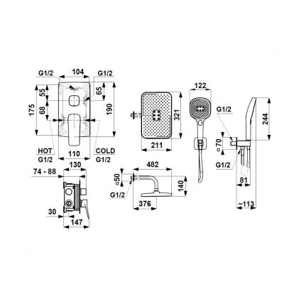 KFA Armatura Malaga zestaw prysznicowy podtynkowy z deszczownicą czarny 4529-501-81