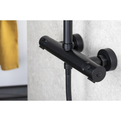 KFA Armatura Moza Black zestaw prysznicowy ścienny termostatyczny z deszczownicą czarny mat 5736-910-81