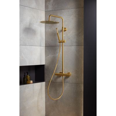 KFA Armatura Moza Gold zestaw prysznicowy ścienny termostatyczny z deszczownicą złoty szczotkowany 5736-920-31
