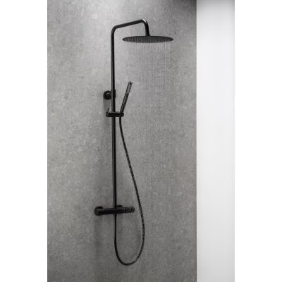 KFA Armatura Moza Black zestaw prysznicowy ścienny termostatyczny z deszczownicą czarny mat 5736-920-81
