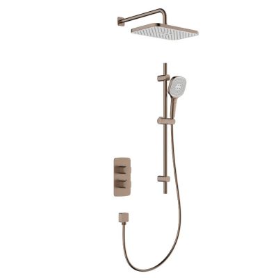 KFA Armatura Malaga zestaw prysznicowy podtynkowy termostatyczny z deszczownicą różowe złoto szczotkowane 5759-301-34