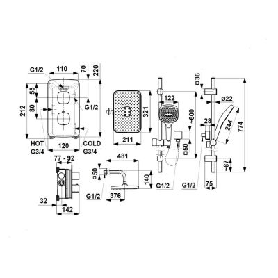 KFA Armatura Malaga zestaw prysznicowy podtynkowy termostatyczny z deszczownicą czarny 5759-301-81