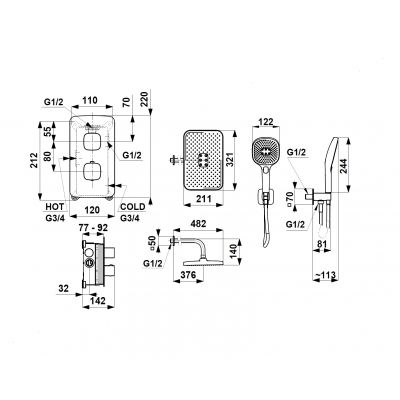 KFA Armatura Malaga zestaw prysznicowy podtynkowy termostatyczny z deszczownicą chrom 5759-501-00