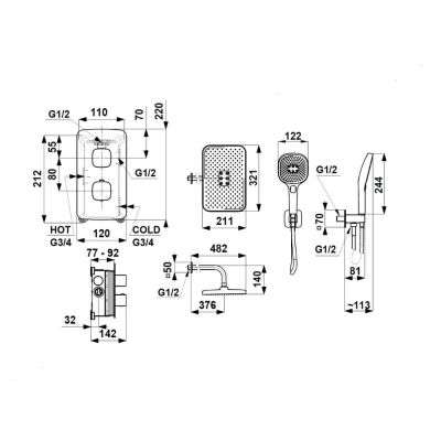 KFA Armatura Malaga zestaw prysznicowy podtynkowy z deszczownicą złoty szczotkowany 5759-501-31