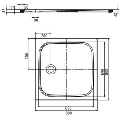 Kaldewei Cayonoplan brodzik 80x80 cm kwadratowy model 2251-5 z obniżonym nośnikiem styropianowym biały 361147980001