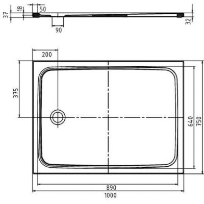 Kaldewei Cayonoplan brodzik 100x75 cm prostokątny model 2255-5 z obniżonym nośnikiem styropianowym czarny 361547980701