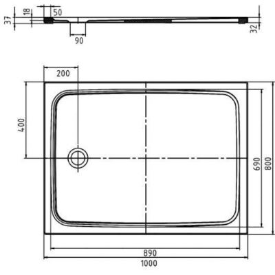 Kaldewei Cayonoplan brodzik 100x80 cm prostokątny model 2256-5 z obniżonym nośnikiem styropianowym biały 361647980001