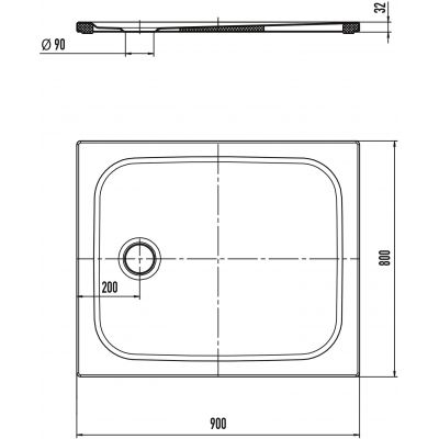 Kaldewei Cayonoplan brodzik 90x80 cm prostokątny model 2220-5 z obniżonym nośnikiem styropianowym biały 375047980001