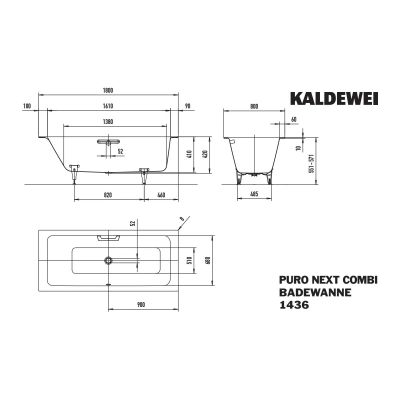 Kaldewei Puro Next Combi wanna prostokątna 180x80 cm model 1436 biała 143600010001