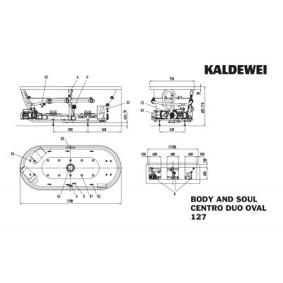 Kaldewei Centro Duo Oval wanna z hydromasażem 170x75 cm model 127 Body&Soul prawa biały 282760000001