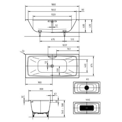 Kaldewei Cayono Duo wanna prostokątna 180x80 cm model 725 biała mat 272500010711
