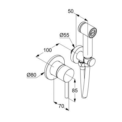 Kludi Bozz bateria bidetowa z zestawem prysznicowym podtynkowa złota 38998N076